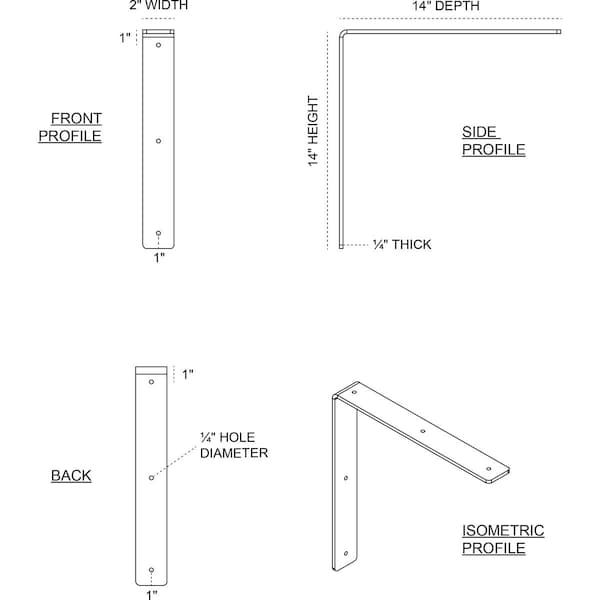 Hamilton Steel Bracket, Unfinished 2W X 14D X 14H